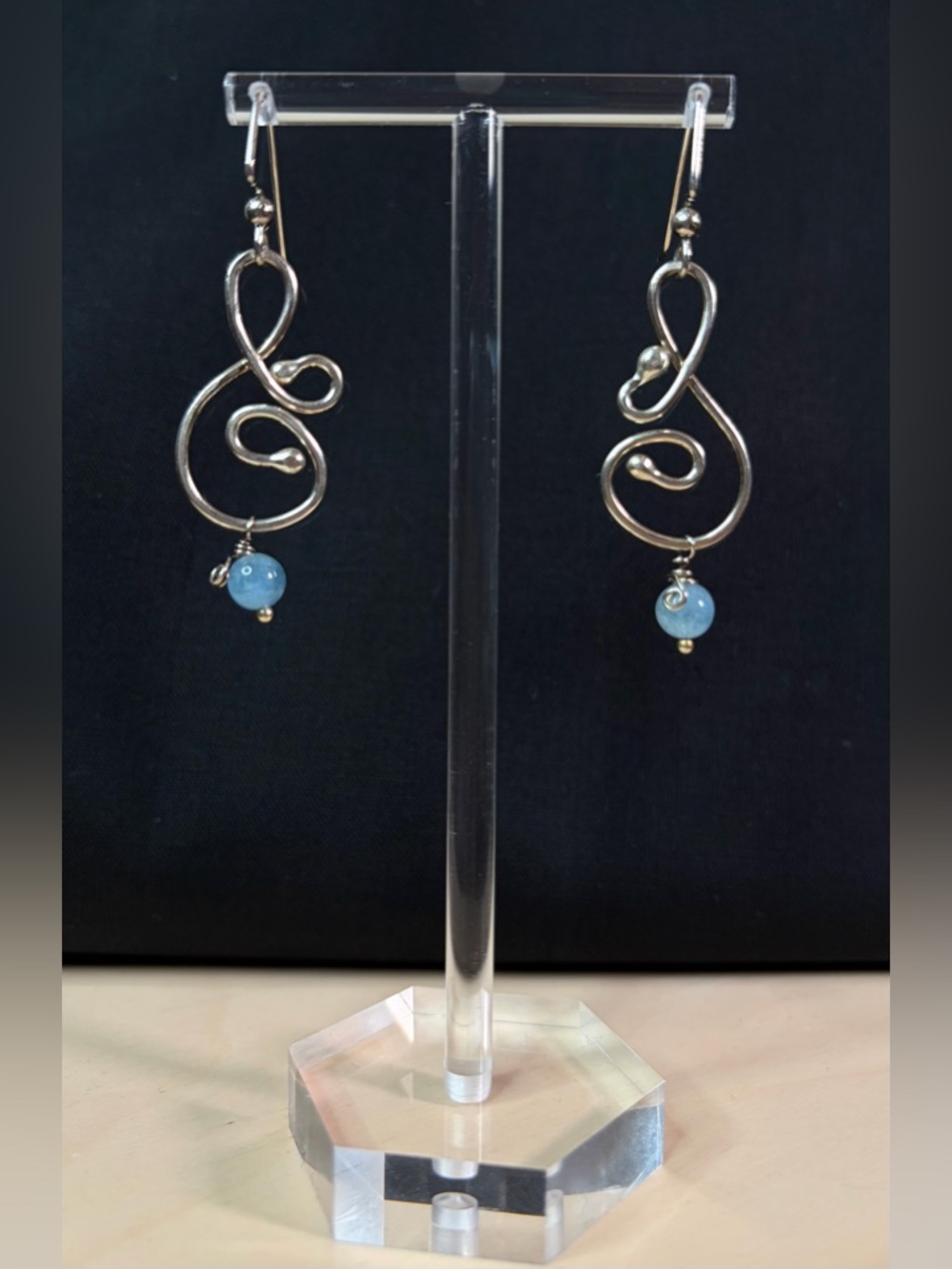 Sterling Silver Aquamarine Artisan Hand Crafted Dangle Earrings - Picture 2 of 8